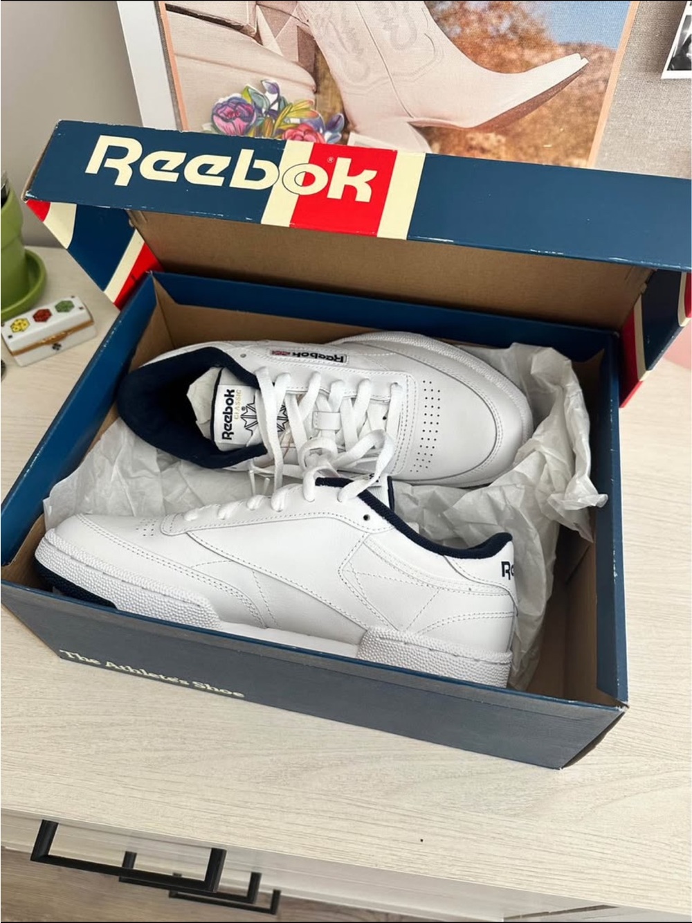 Reebok Men's White Sneakers with Navy Accents